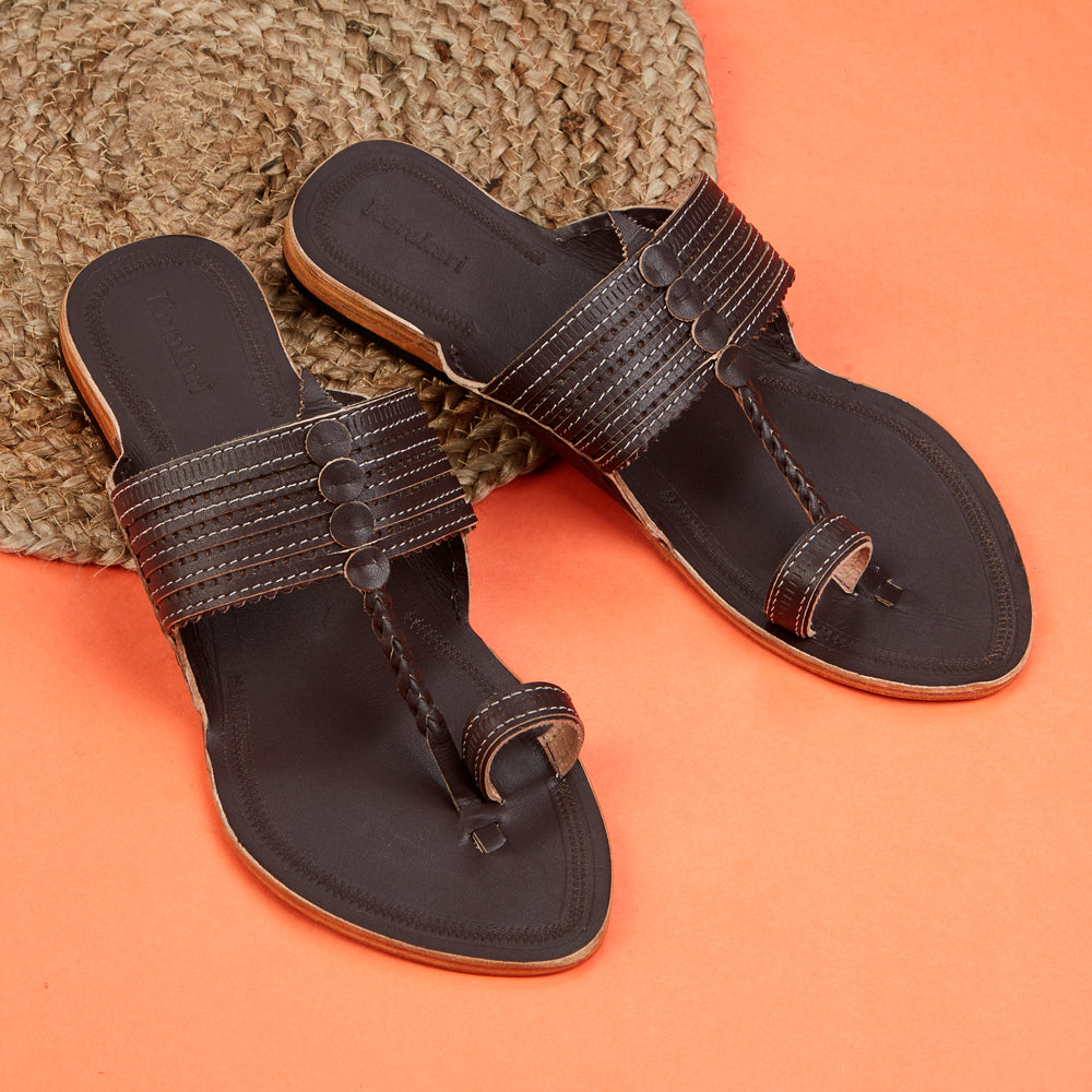 Brown Handstitched Leather Kolhapuri Men Slipper