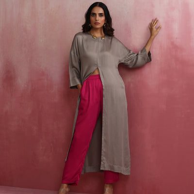 trueBrowns Grey High Slit Modal Kurta Set