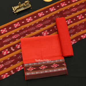 Maroon Maniabandha Sambalpuri Cotton Dress set & Dupatta
