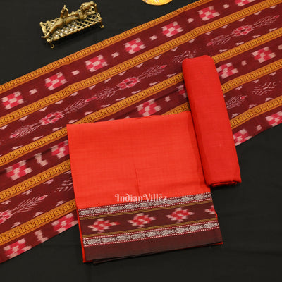 Maroon Maniabandha Sambalpuri Cotton Dress set & Dupatta