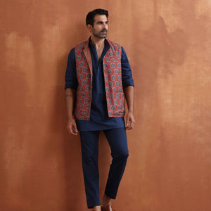 trueBrowns Men's Blue Cotton Short Kurta