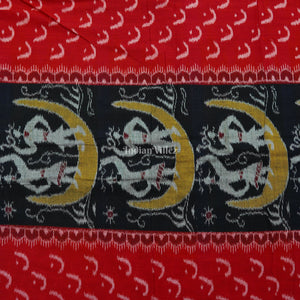 Black Red Half Moon Tribal Theme Sambalpuri Ikat Cotton Fabric