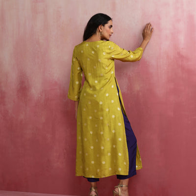 trueBrowns Lime Viscose Silk Kurta Set