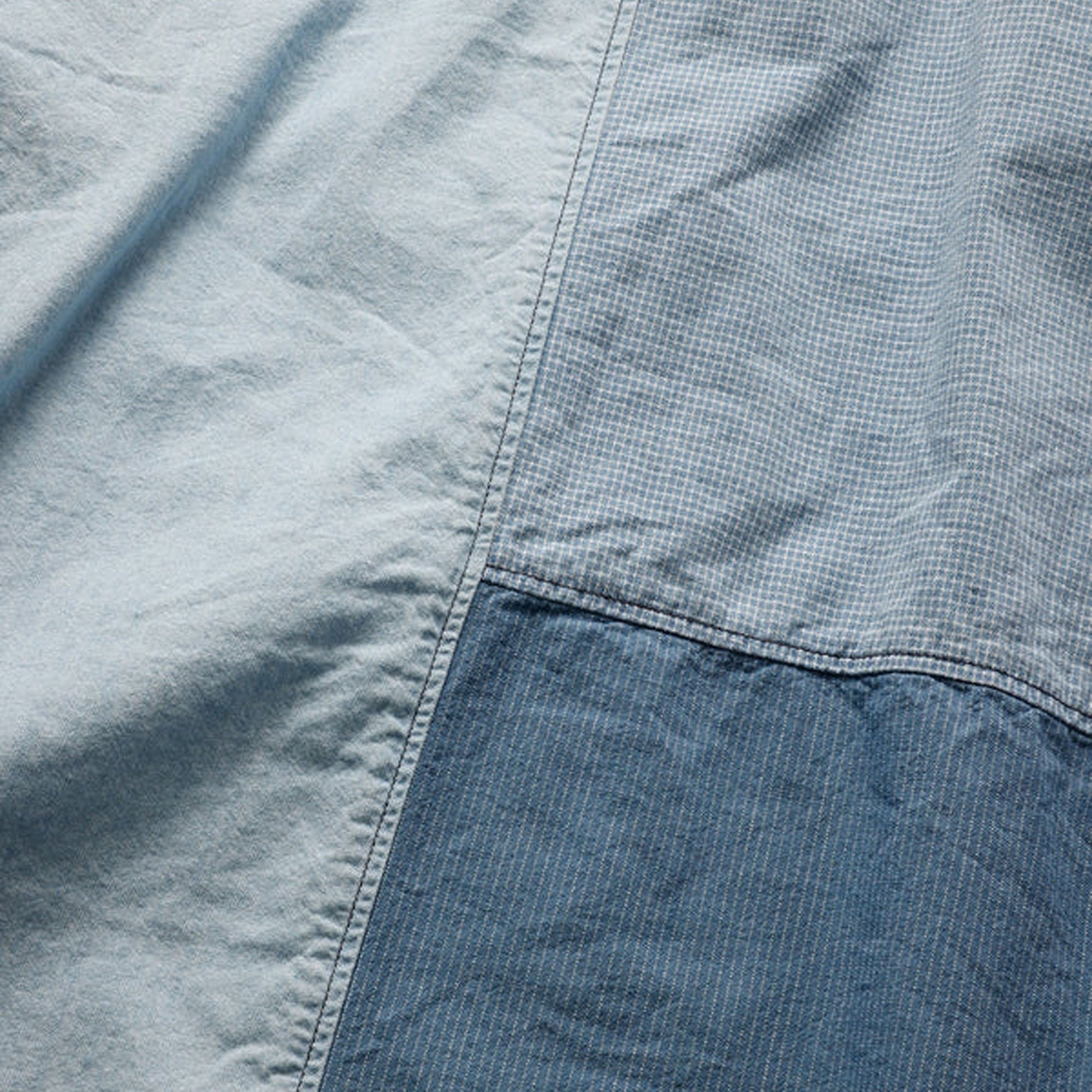 FDMTL | PATCHWORK S/S SHIRT 3YR WASH  { INDIGO