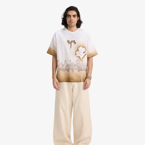 F A R A K | BURNING FLOWER HANDMADE T-SHIRT { WHITE/WHITE
