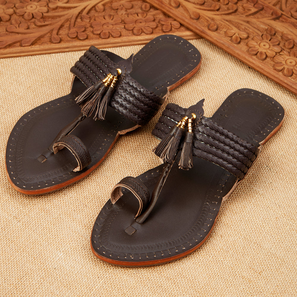 Brown Handstitched Leather Kolhapuri Women Slipper