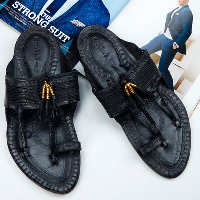 Black Handstitched Leather Kolhapuri Men Slipper