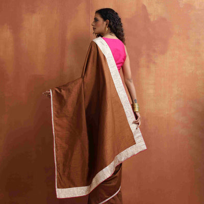 trueBrowns Brown Silk Ready To Wear Saree