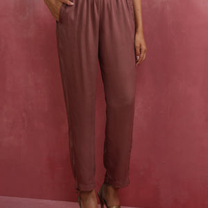 trueBrowns Red Modal Straight Fit Kurta Set