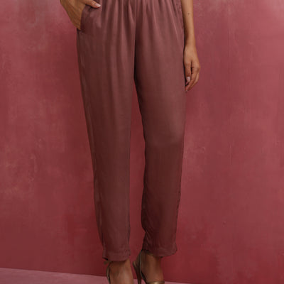 trueBrowns Red Modal Straight Fit Kurta Set