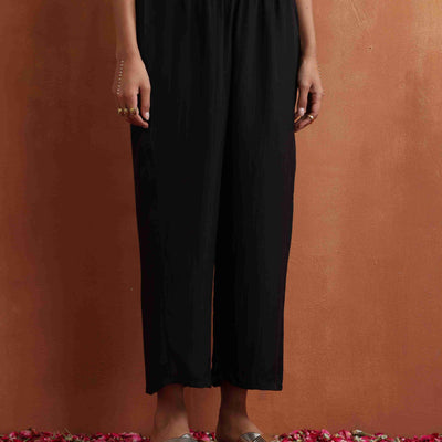 trueBrowns Black Floral Print Co-ord Set