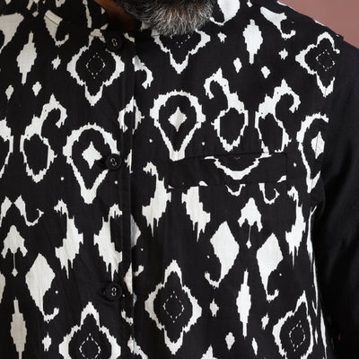 trueBrowns Men's Black Ikat Reversible Nehru Jacket