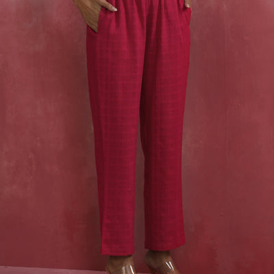 trueBrowns Magenta Cotton Dobby Kurta Set
