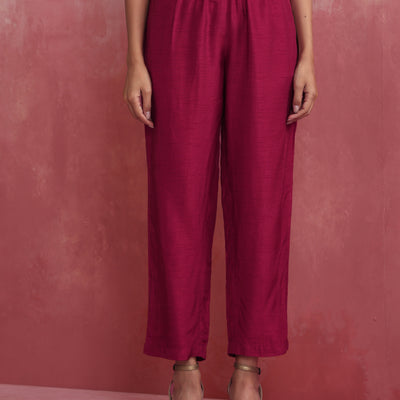trueBrowns Pink Viscose Silk Kurta Co-ord Set