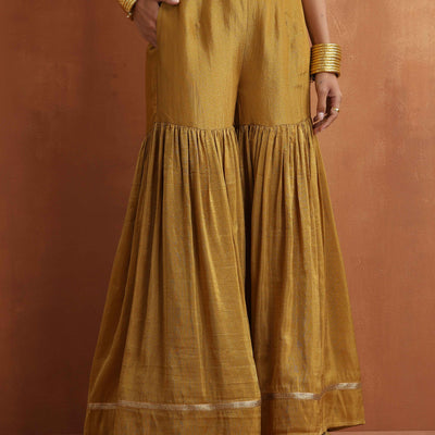 trueBrowns Gold Tissue Sharara Dupatta Set