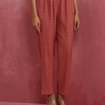 trueBrowns Peach Cotton Dobby Kurta Set
