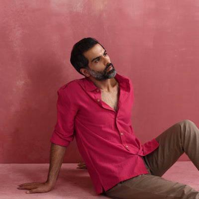 trueBrowns Men's Pink Cotton Shirt
