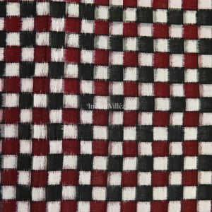 Black With Maroon & White Pasapalli Sambalpuri Ikat Cotton Fabric