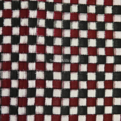 Black With Maroon & White Pasapalli Sambalpuri Ikat Cotton Fabric