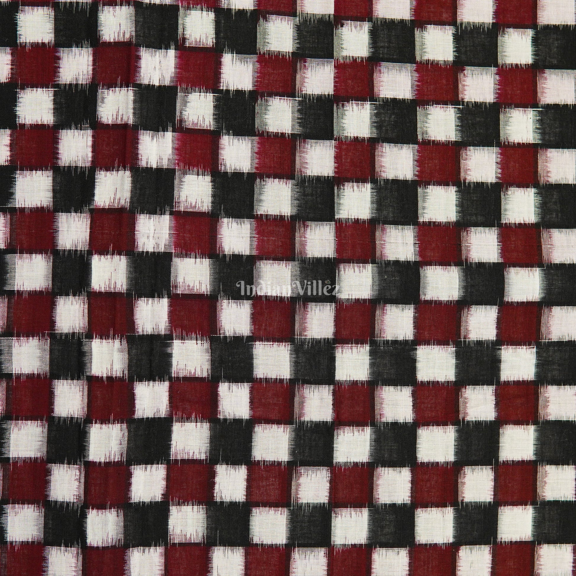 Black With Maroon & White Pasapalli Sambalpuri Ikat Cotton Fabric