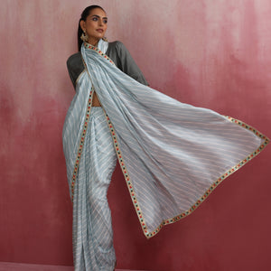 trueBrowns Grey Muslin Silk Ready To Wear Saree