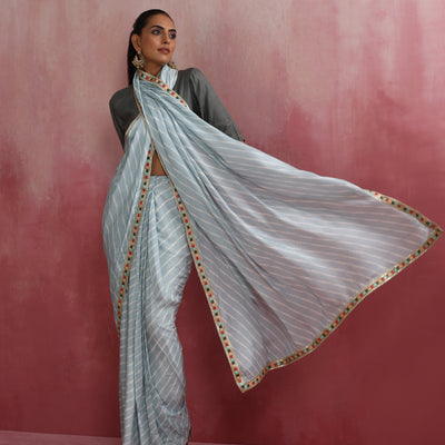 trueBrowns Grey Muslin Silk Ready To Wear Saree