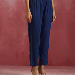 trueBrowns Blue Cotton Dobby Kurta Set