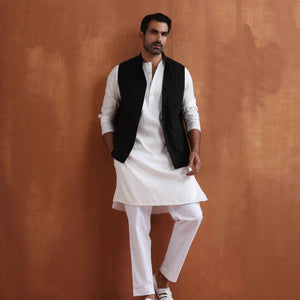 trueBrowns Men's Ivory Sequin Chanderi Kurta