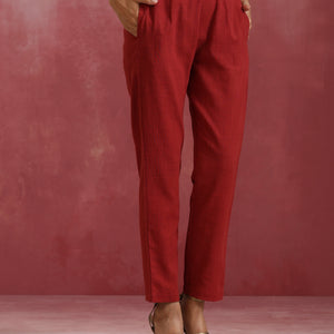 trueBrowns Maroon Cotton Dobby Kurta Set