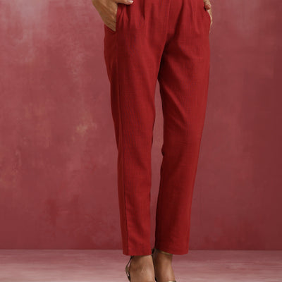 trueBrowns Maroon Cotton Dobby Kurta Set
