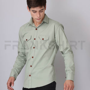 Frankshirt Double Pocket Pista Solid Tailored Fit Cotton Casual Shirt for Man