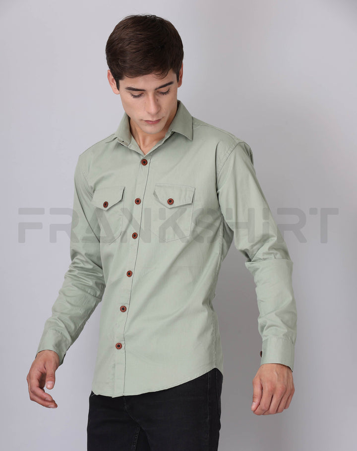 Frankshirt Double Pocket Pista Solid Tailored Fit Cotton Casual Shirt for Man