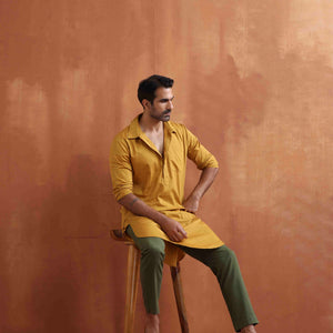 trueBrowns Men's Mustard Cotton Kurta