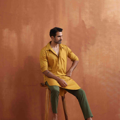 trueBrowns Men's Mustard Cotton Kurta