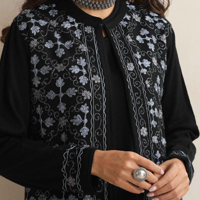 trueBrowns Black Kashmiri Woollen Jacket 3pc Set