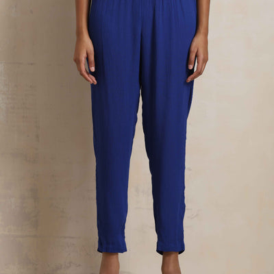 trueBrowns Blue Crinkle Flared Kurta Co-ord Set
