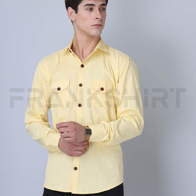 Frankshirt Double Pocket Yellow Solid Tailored Fit Cotton Casual Shirt for Man
