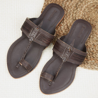 Brown Handstitched Leather Kolhapuri Women Slipper