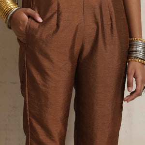 trueBrowns Brown Silk Slit Kurta Set
