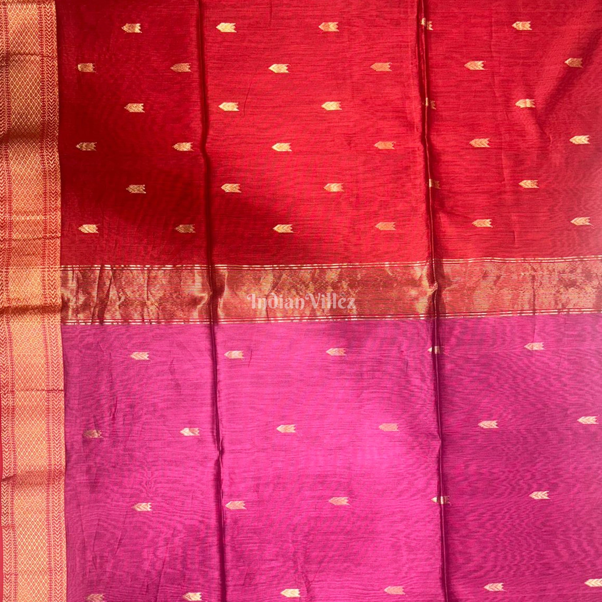 Magenta Butta Design Silk Cotton Maheshwari Saree with Zari Border