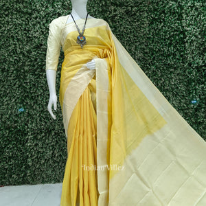 Light Yellow Pure Kanjivaram Soft Silk Saree