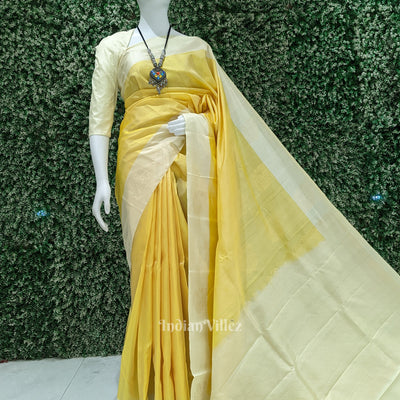 Light Yellow Pure Kanjivaram Soft Silk Saree