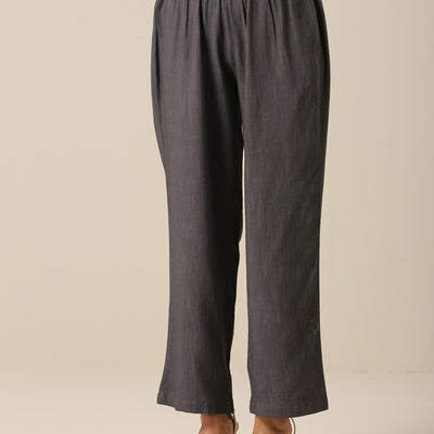 Slate Grey Slub Texture Overlap Pleat Kurta Pant Set | Relove