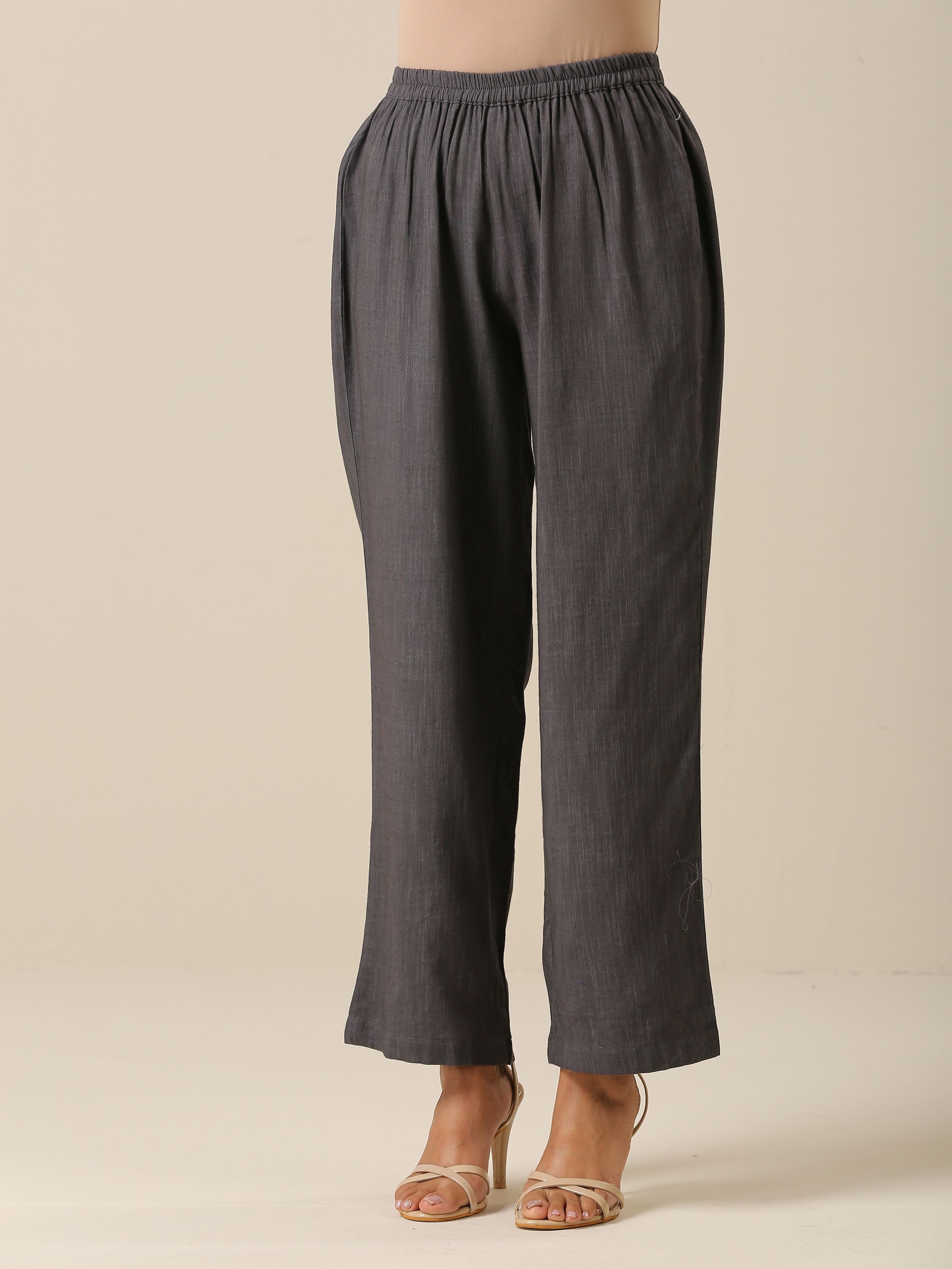 Slate Grey Slub Texture Overlap Pleat Kurta Pant Set | Relove