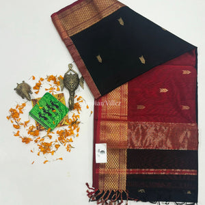 Black Arrow Butta Design Maheshwari Handloom Cotton*Silk Saree