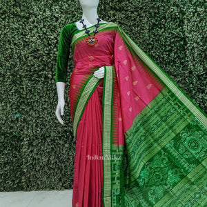 Rani Pink Green Bomkai Sambalpuri Silk saree