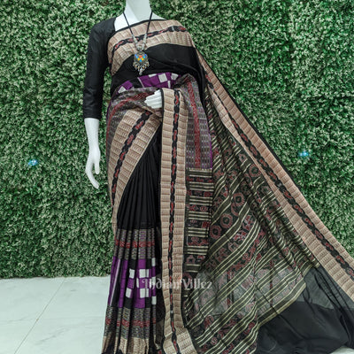 Black Pasapalli Sambalpuri Ikat Silk Saree with Bichitrapuri Border