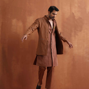 trueBrowns Men's Brown Cotton Front Open Kurta