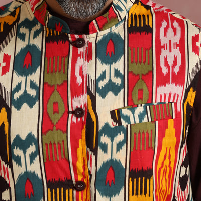 trueBrowns Men's Cola Ikat Reversible Nehru Jacket