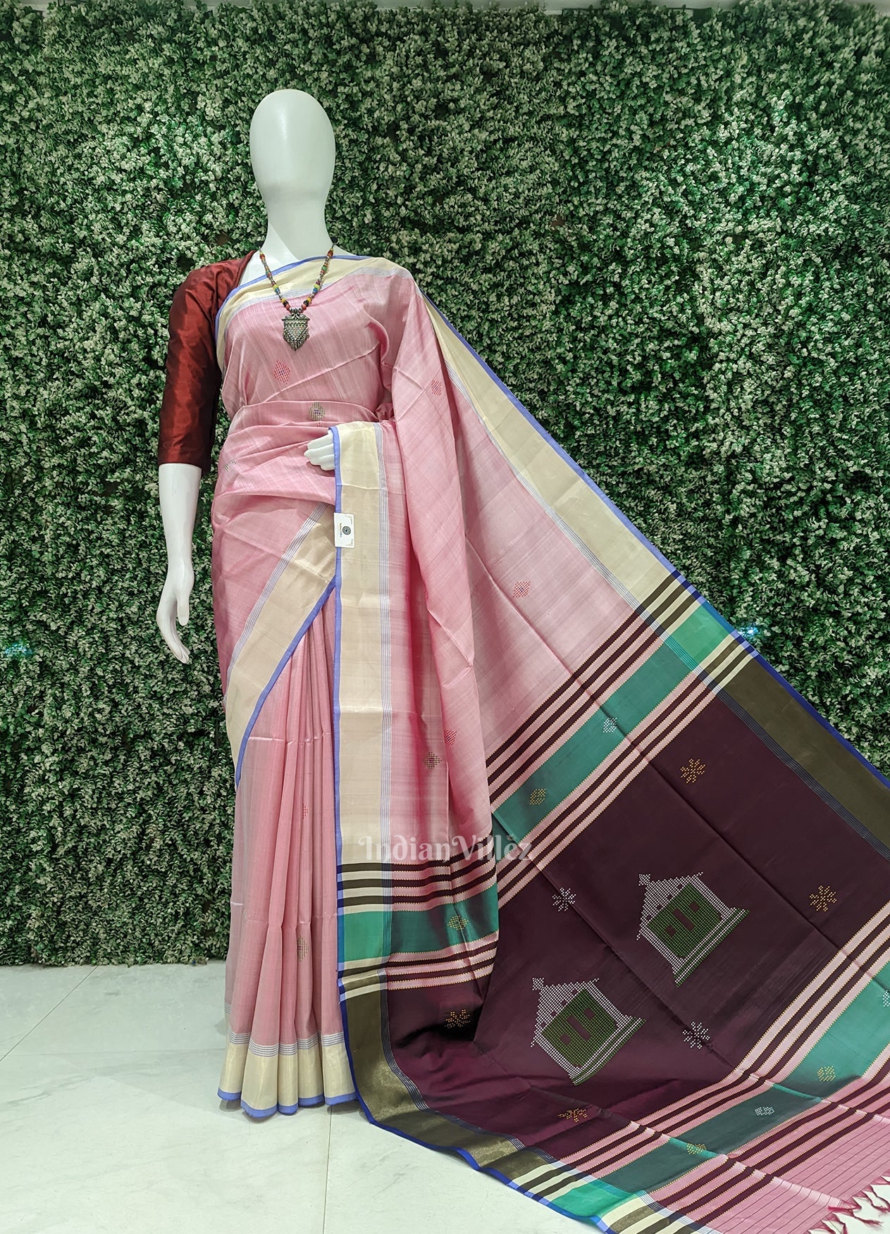 Pink Mulberry Purple Pure Bishnupuri Silk Saree